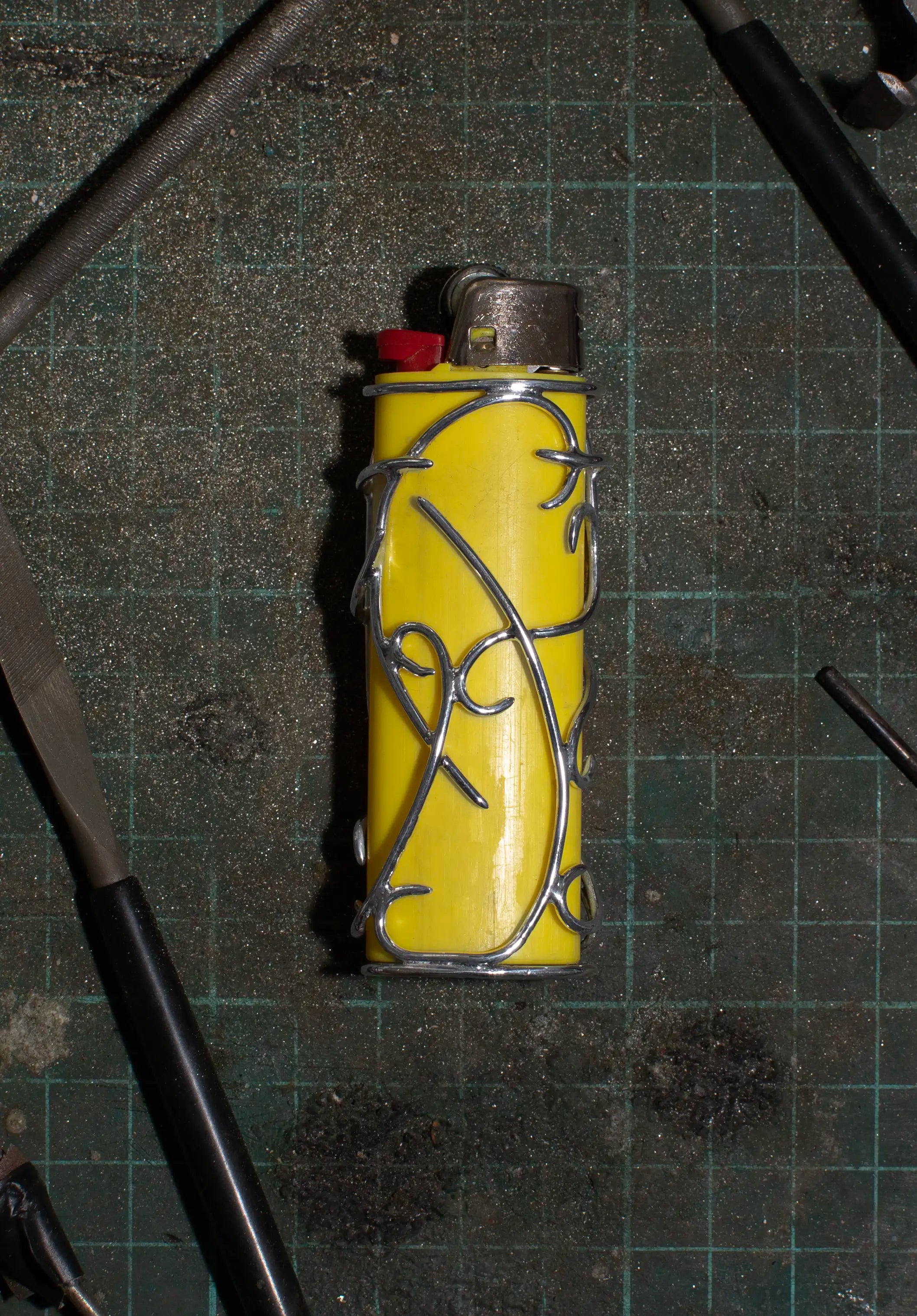 Sterling silver lighter case shown from an angle