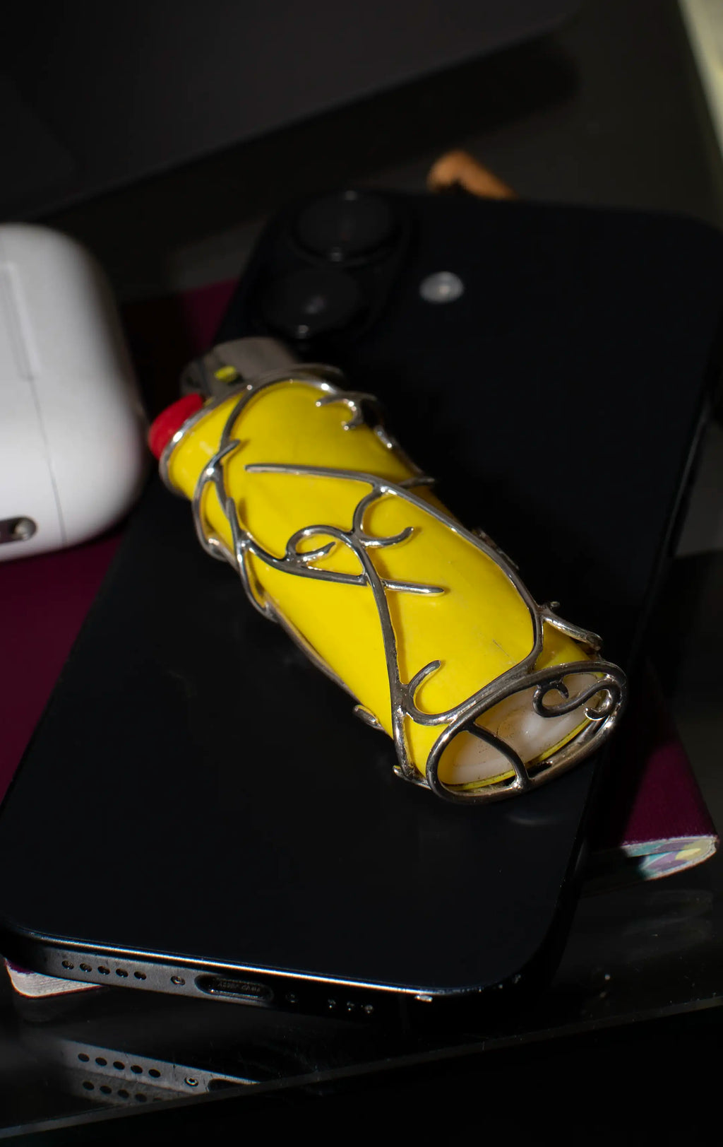 Underside of the sterling silver lighter case
